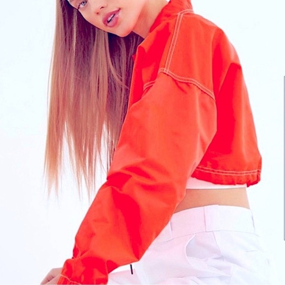 Urban Outfitters Orange Long Sleeve Crop Top windbreaker jacket size XS - Picture 3 of 7